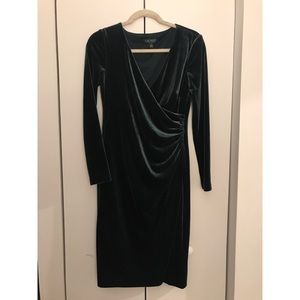 Velour v neck fitted knee length dress 👗